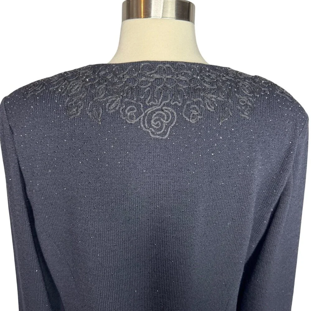 St.‎ John Evening Black Embroidered Rhinestoned Wool Blend Formal Cardigan Sz 14